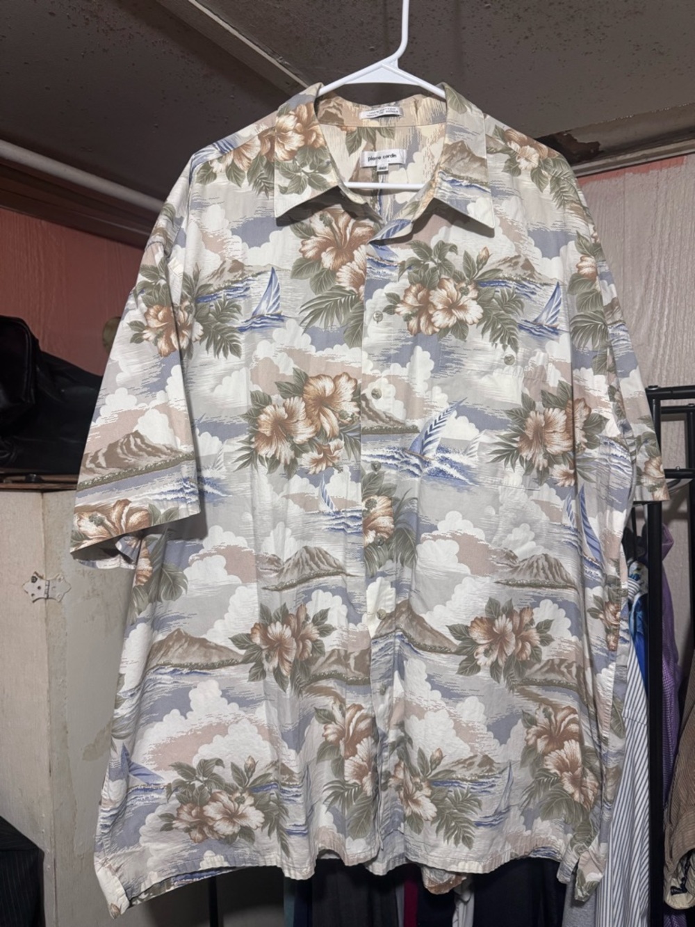 Pierre Cardin Hawaiian Shirt Mens 3XLT Big Tall Floral Beach Button Up